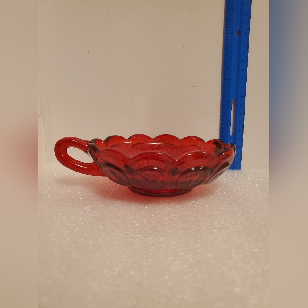 Fostoria Ruby Red Coin Dot Nappy Dish with Side Handle Vintage Decorative Glass